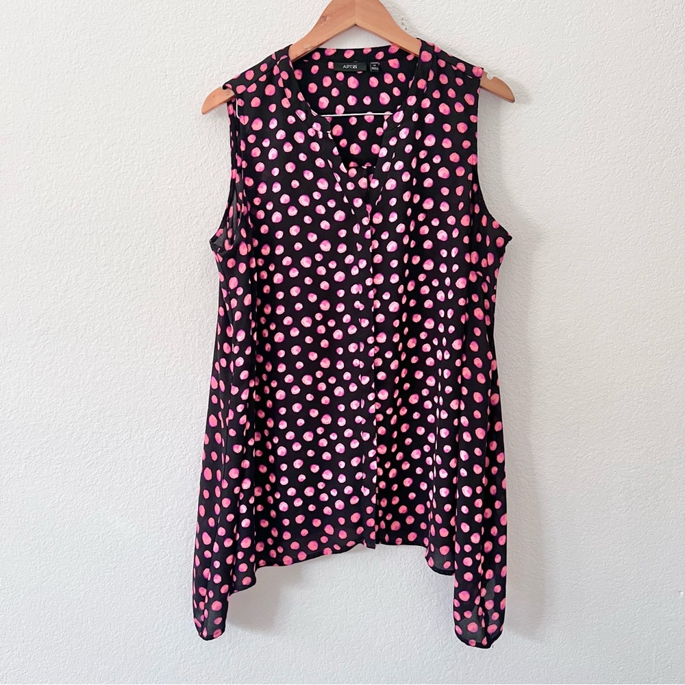 Apt. 9 Black Pink Polka Dot Flowy Tank Top Sz 1X